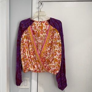 Free People Purple and Orange Floral Blouse